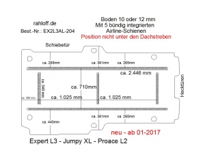 Expert L3, ProAce L2, Jumpy XL, Boden mit 5 Ladungssicherungs-Schienen L3 neu T204