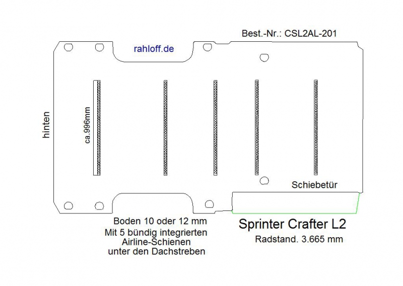 Sprinter Crafter Boden mit 5 Ladungssicherungs- Schienen L2-201