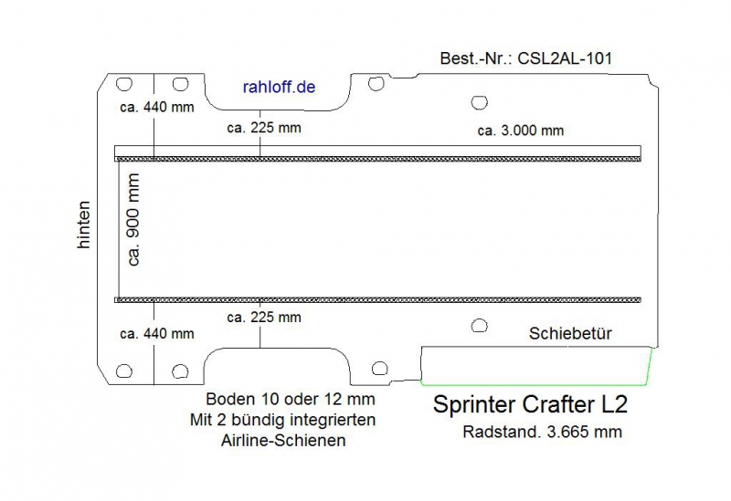 Sprinter Crafter Boden mit 2 Ladungssicherungs- Schienen L2-101