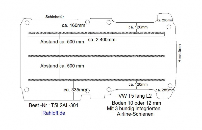 T5 - T6 Boden mit 3 Airline Schienen längs (L2 - T301)