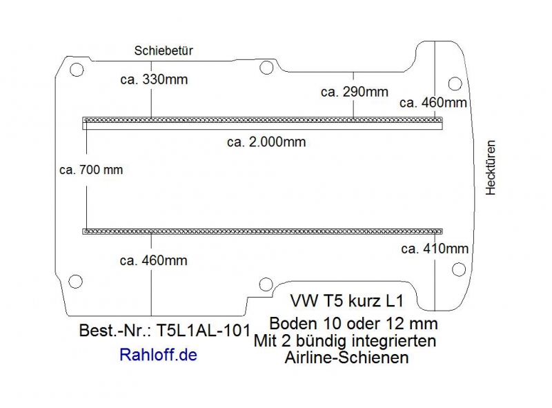 T5 / T6 Boden mit 2 Ladungssicherungs- Schienen L1 T101