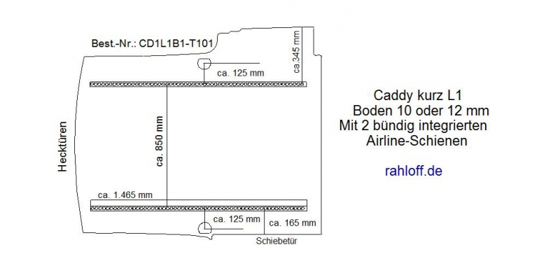 Caddy Boden mit 2 Airline Schienen längs (L1 - T101)