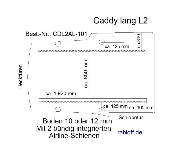 Caddy Boden 2 Airline Schienen längs  L2 - T101