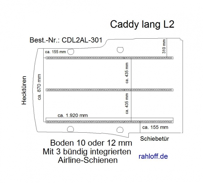 Caddy Boden 3 Airline Schienen längs  L2 - T301