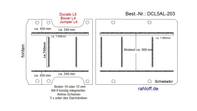 Fiat Ducato L5 Boden Ladungssicherungs - Schienen 9x