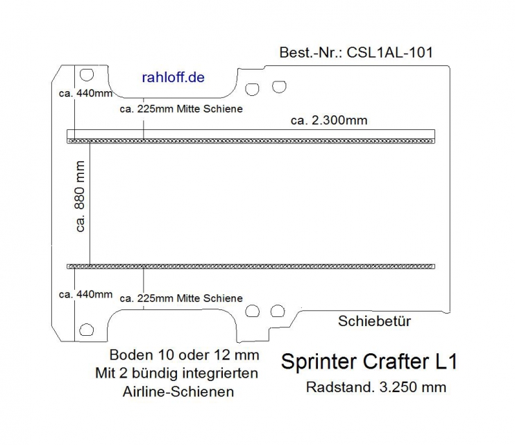 Sprinter Crafter Boden mit 2 Airlineschienen L1 T101