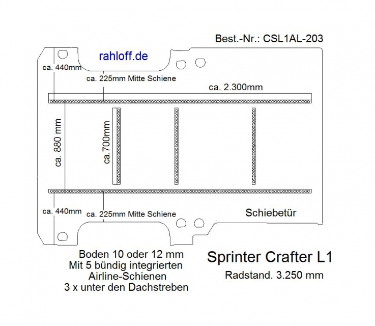 Sprinter Crafter Boden mit 5 Airline-Schienen L1 T203