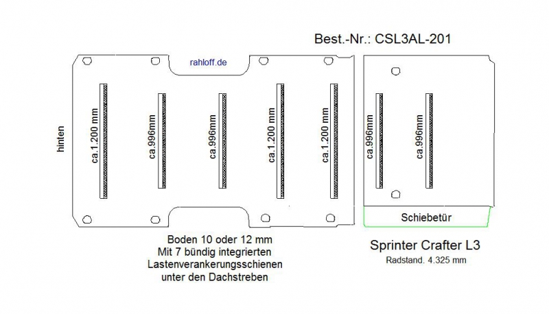 Sprinter Crafter Boden mit Lastenverankerungs- Schienen L3 201