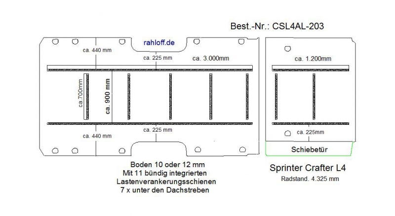 Sprinter Crafter Boden mit 11 Zurr - Schienen L4 T203