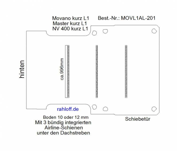 Master Movano Boden mit 3 Ladungssicherungs - Schienen L1 T201