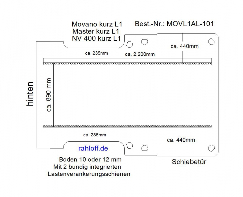 Master Movano Boden mit 2 Ladungssicherungs - Schienen L1 T101