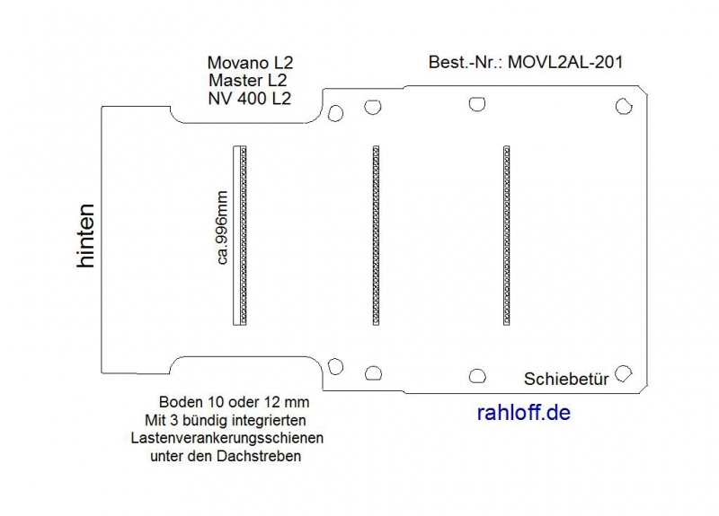 Movano Master Boden mit 3 Ladungssicherungs-Schienen ( L2 T201