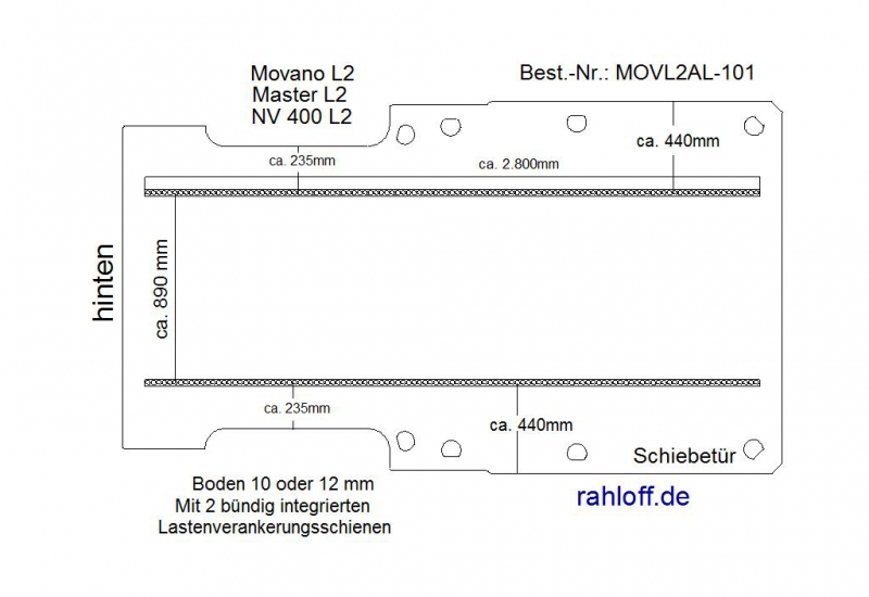 Movano Master Boden mit 2 Ladungssicherungs-Schienen (L2 T101)