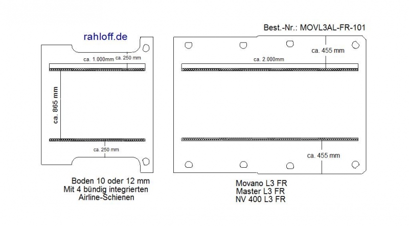 Movano Master Boden mit 4 Ladungssicherungs-Schienen (L3 T101)