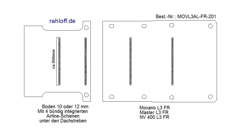Movano Master Boden mit 4 Ladungssicherungs-Schienen (L3 T201)