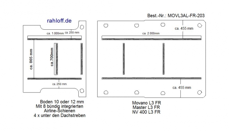 Movano Master Boden mit 8 Ladungssicherungs-Schienen (L3 T203)