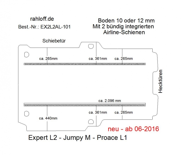 Expert L2, Proace L1, Jumpy M, Boden mit 2 Ladungssicherungs-Schienen L2 neu T101