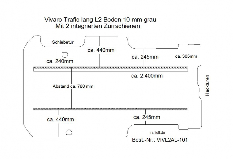 Trafic Vivaro Boden mit 2 Ladungssicherungs-Schienen L2 alt T101