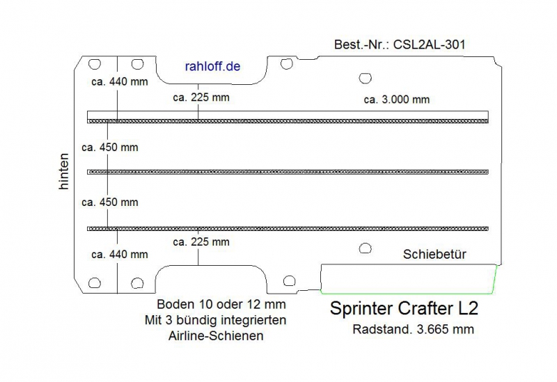 Sprinter Crafter Boden mit 3 Ladungssicherungs- Schienen L2-301