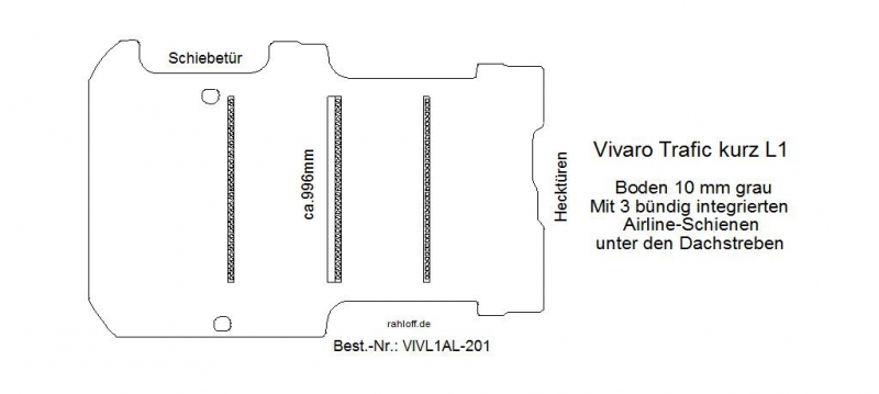 Vivaro Trafic Boden mit 3 Ladungssicherungs-Schienen L1 alt T201