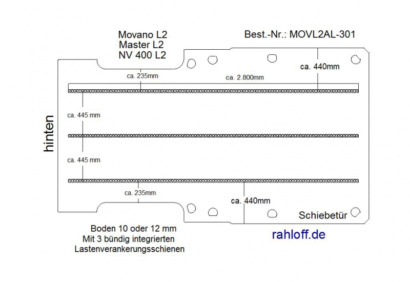 Movano Master Boden mit 3 Ladungssicherungs-Schienen (L2 T301)