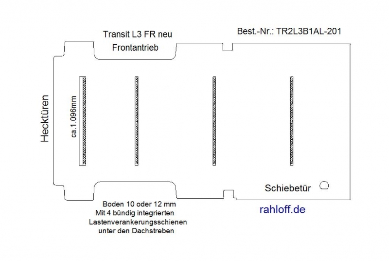 Transit neu Boden mit 4 Ladungssicherungs- Schienen L3 FR T201