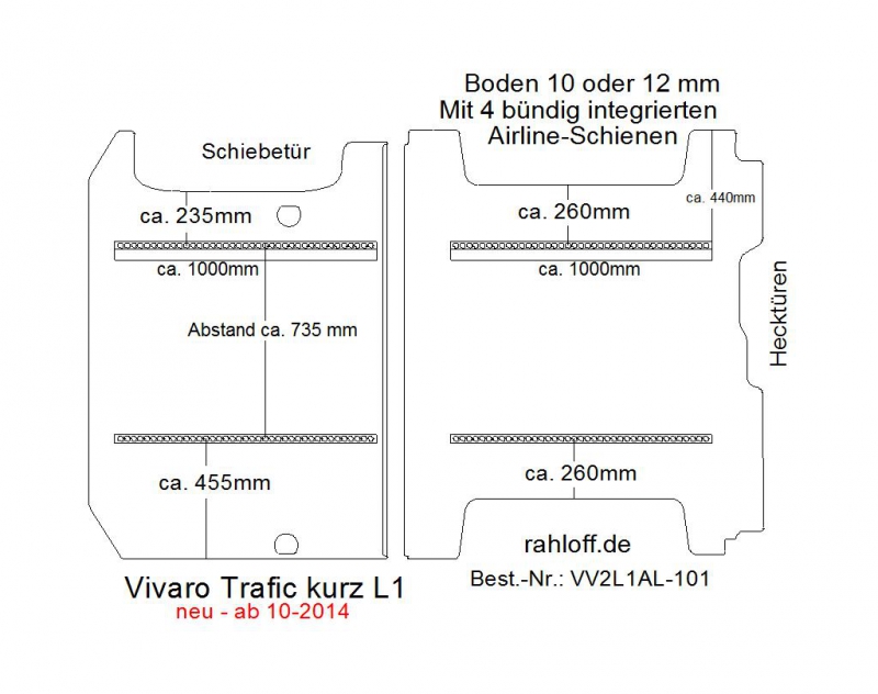 Vivaro Trafic NV 300 Talento Boden mit 2 Ladungssicherungs-Schienen L1 neu T101
