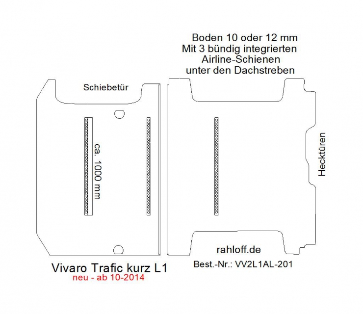 Vivaro Trafic NV 300 Talento Boden mit 3 Ladungssicherungs-Schienen L1 neu T201