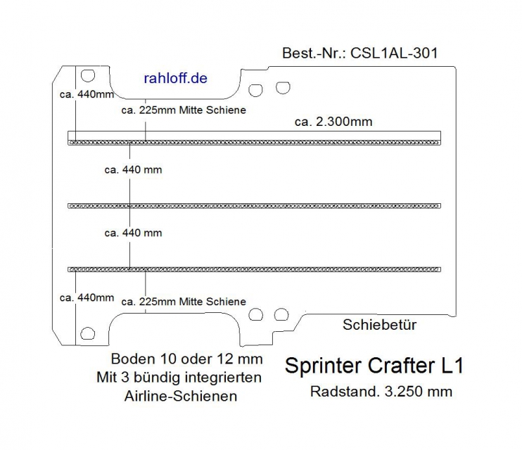 Sprinter Crafter Boden mit 3 integr. Airlineschienen L1 T301