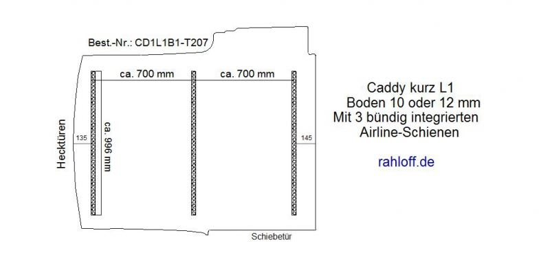 Caddy Boden mit 3 Airline Schienen quer (L1 - 207)