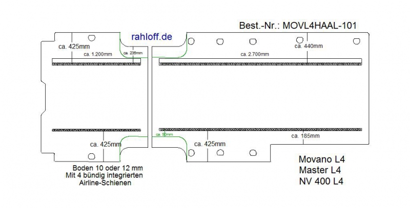 Movano Master Boden mit 4 Ladungssicherungs-Schienen (L4 T101)