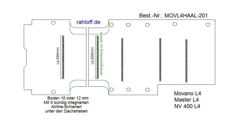 Movano Master Boden mit 5 Ladungssicherungs-Schienen (L4 T201)