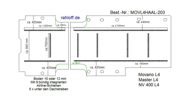 Movano Master NV400 Boden mit 9 Ladungssicherungs-Schienen (L4 T203)