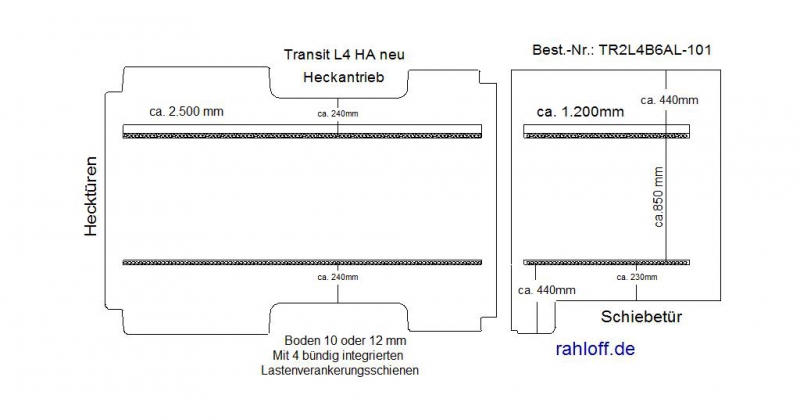 Transit neu Boden mit 2 Ladungssicherungs- Schienen L4 HA T101