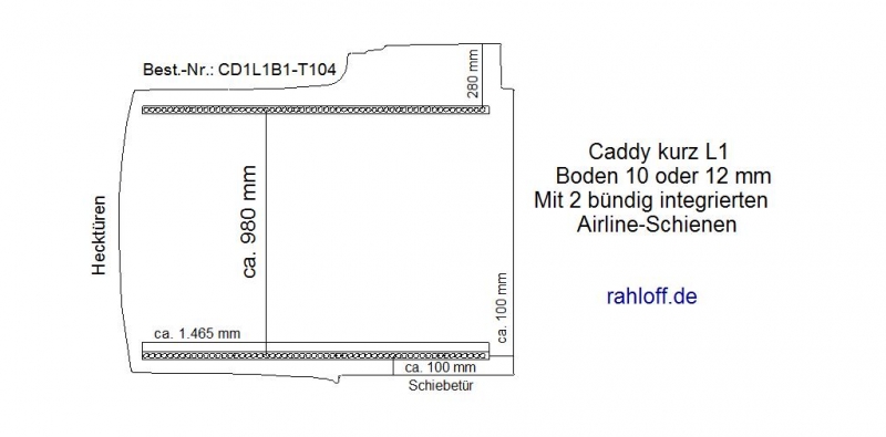 Caddy Boden mit 2 Airline Schienen längs (L1 - T104)