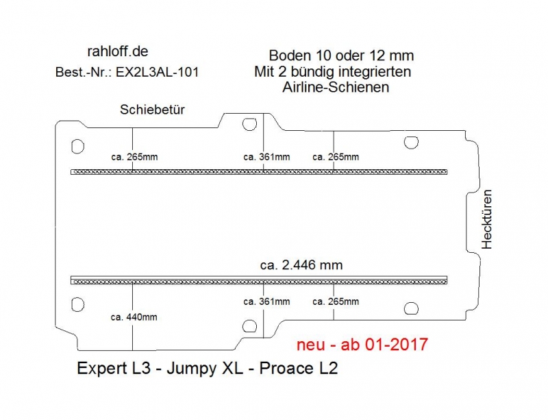 Expert L3, ProAce L2, Jumpy XL, Boden mit 2 Ladungssicherungs-Schienen L3 neu T101