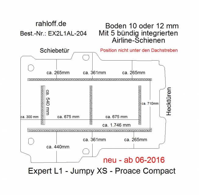 Expert L1, Jumpy XS, Proace compact, Boden mit 5 Ladungssicherungs-Schienen L1 neu T204