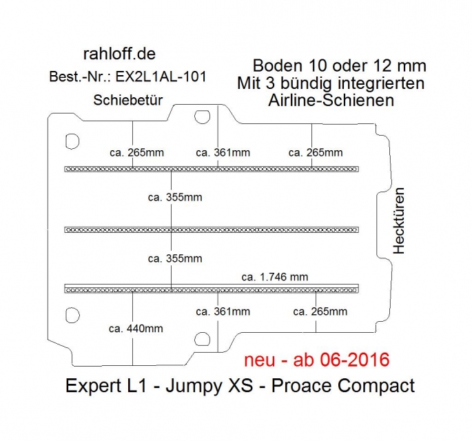 Expert L1, Jumpy XS, Proace compact, Boden mit 3 Ladungssicherungs-Schienen L1 neu T301
