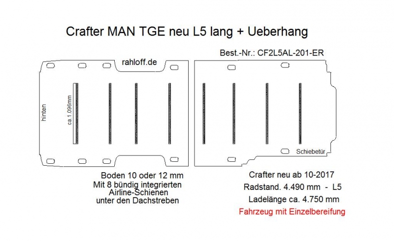 Crafter - MAN TGE neu Boden mit 8 Ladungssicherungs- Schienen L5 201