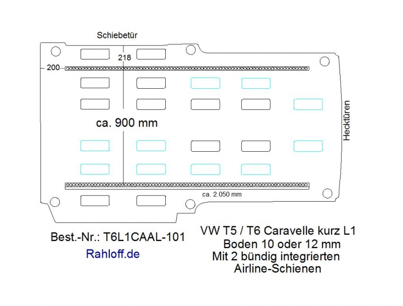 T5 / T6 Caravelle Boden mit 2 Airline Schienen längs L1-T101