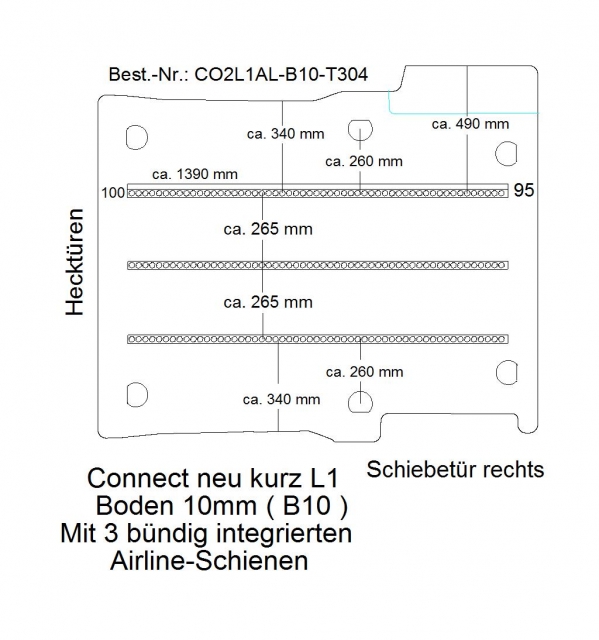 Connect Boden mit 3 Airline Schienen längs (L1 - 304)