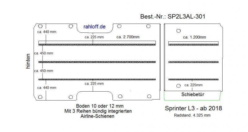Sprinter neu Boden mit 3 Reihen Zurrschienen längs - L4 - T301
