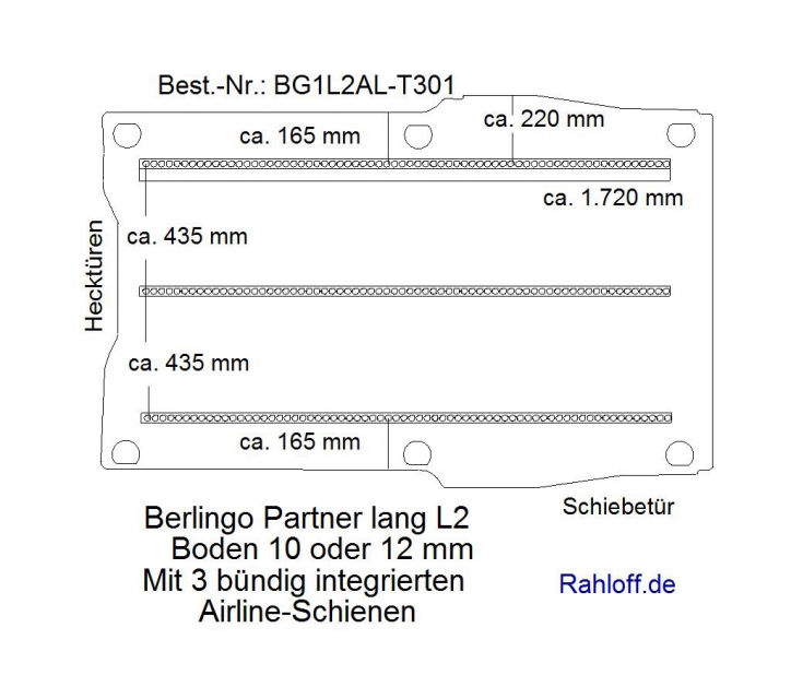Citroen Berlingo bis 11-2018 Boden mit 3 integr. Zurrschienen L2 - 301